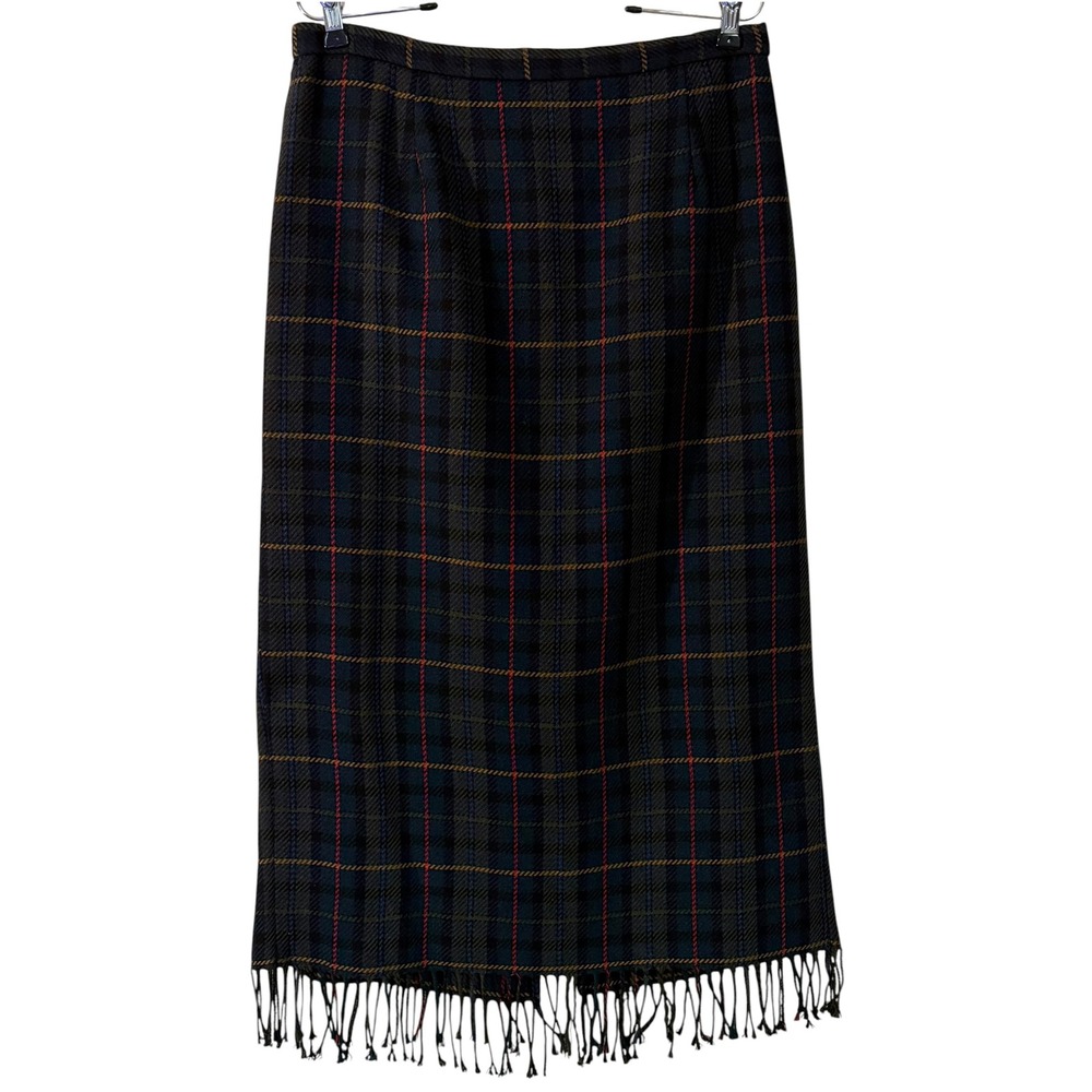 Vintage Tartan Plaid Fringe Midi Skirt Multicolor Holiday Preppy Academia 14